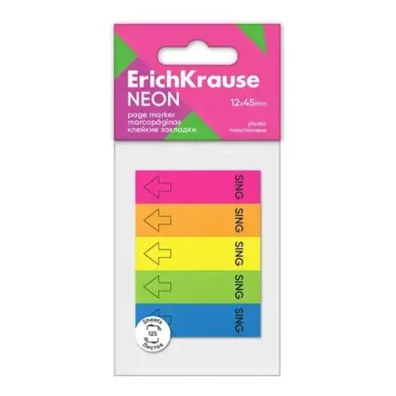 Клейкие закладки пластиковые 12x45 мм ErichKrause Neon 61556