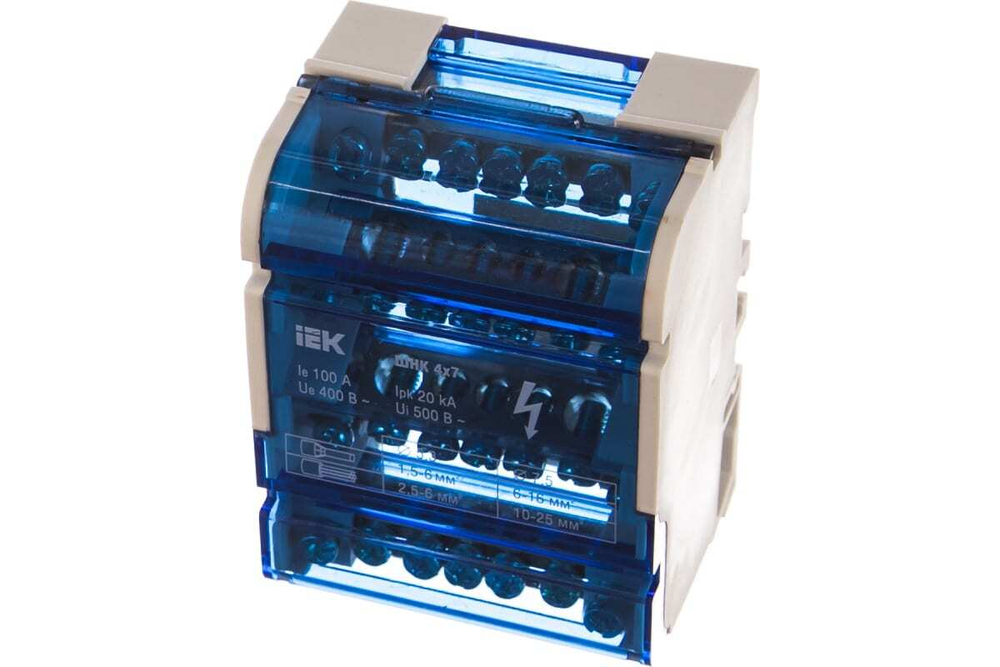 Шины на DIN-рейку в корпусе (кросс-модуль) ШНК 4х7 100А 3L+PEN IEK