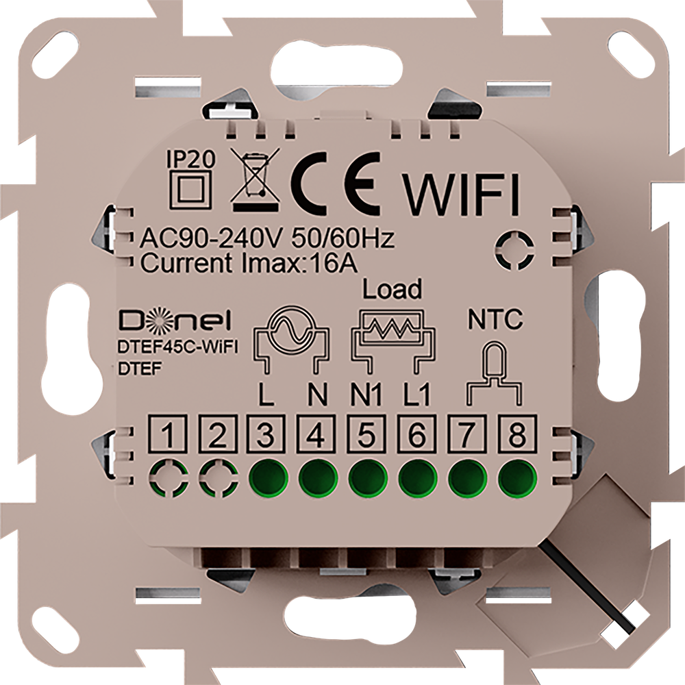 Термостат с датчиком пола и воздуха программируемый,  с Wi-Fi,  16A,  размер накладки 45х45мм,  цвет стекло кашемир