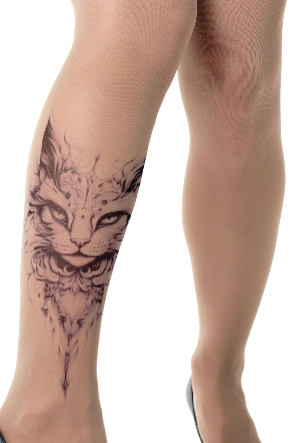 Колготки +size с принтом в виде кошачьей мордочки (Размер: XL-XXL-XXXL) (Цвет: бежевый)