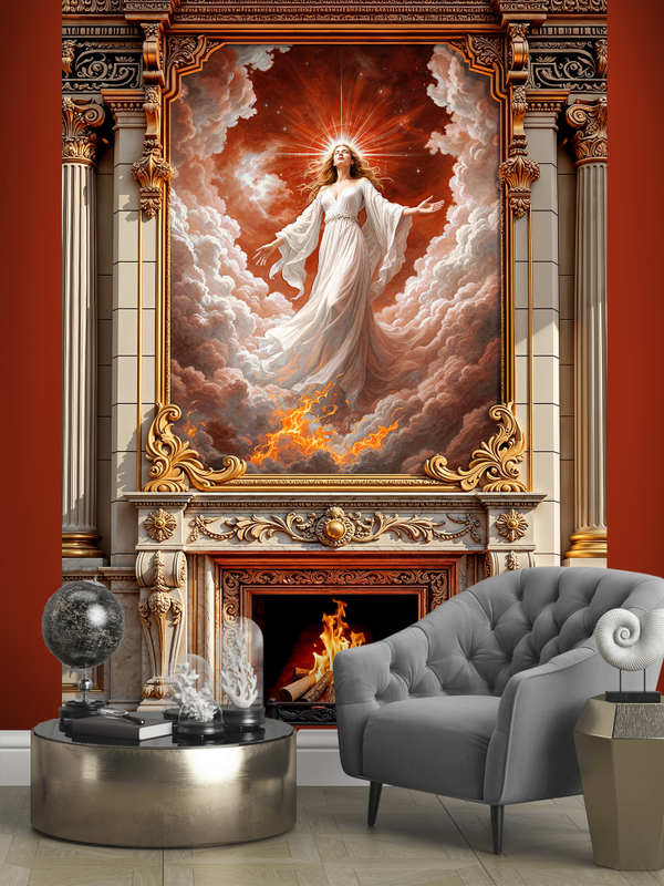 3D Фотообои барельеф Девушка и камин