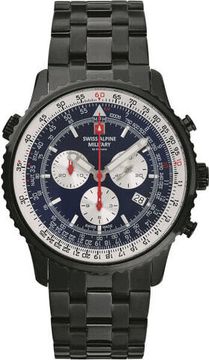С браслетом Мужские наручные часы с черным браслетом Swiss Alpine Military 7078.9175 chrono mens 45mm 10ATM