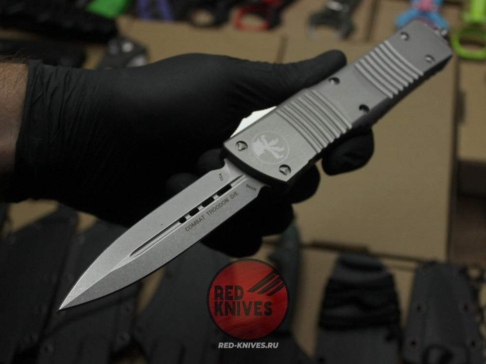 Нож Microtech Troodon D/E Gray Apocalyptic А+++ 142-1NC - графитовая рукоять + доп. пружина