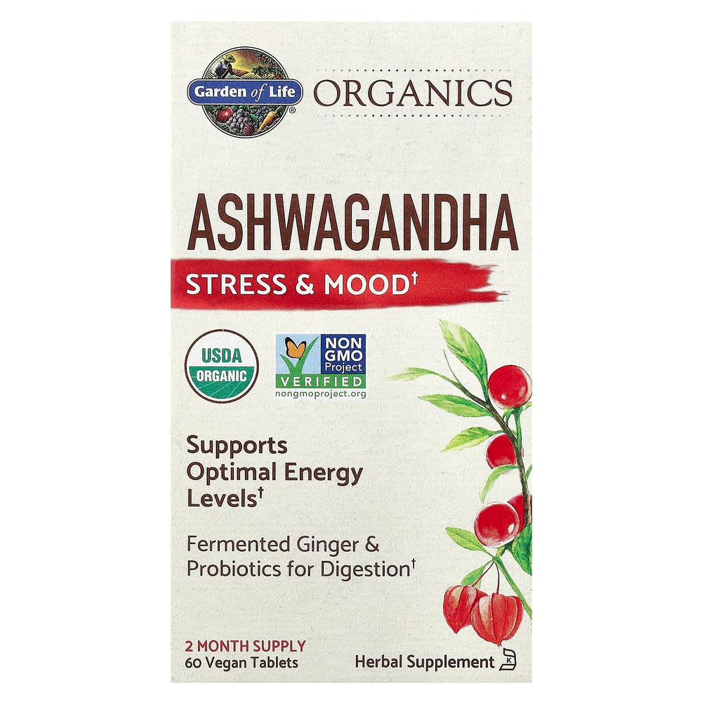Garden of Life, MyKind Organics, Ашваганда, Стресс и настроение, 60 веганских таблеток