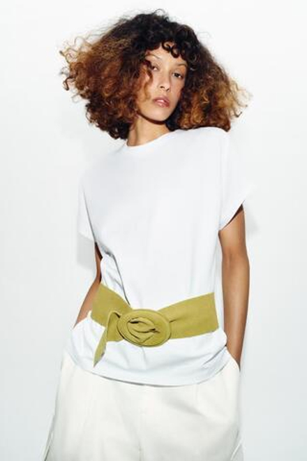 ZARA РЕМЕНЬ ИЗ 100% ЗАМШИ С ОБТЯНУТОЙ ПРЯЖКОЙ, ЛАЙМОВЫЙ