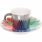 Кофейная пара (зеркальная кружка 90мл+блюдце) анаморфный дизайн «Радуга»