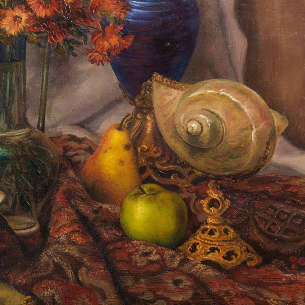 «Натюрморт с цветами, фруктами, антикварными вещами»