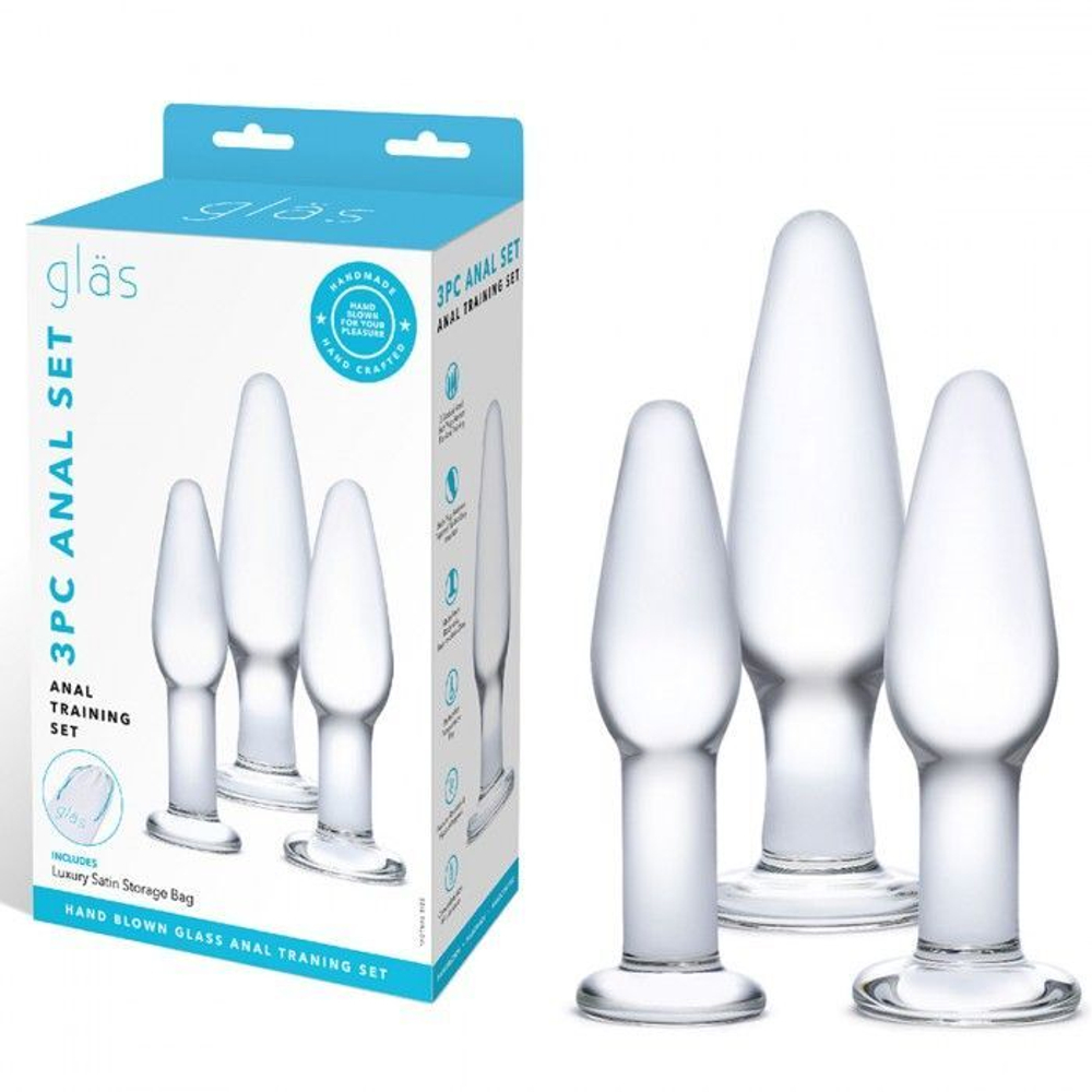 Набор из 3 стеклянных анальных пробок разного размера (Цвет: прозрачный)