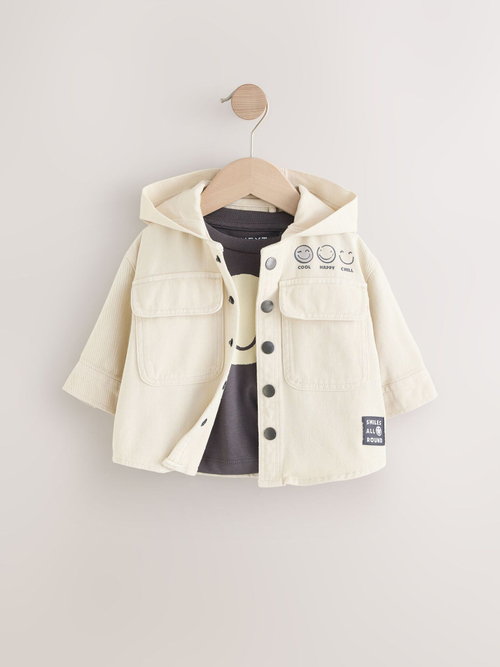 Куртка джинсовая с капюшоном и футболка в комплекте для мальчика Next AH3-452, Молочный, Серый