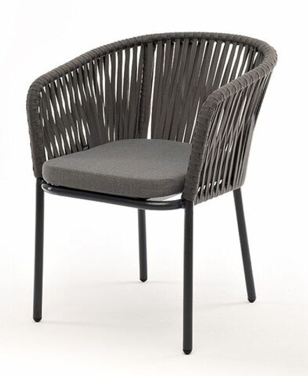 "Бордо" стул плетеный из роупа, каркас алюминий темно-серый (RAL7024) муар, роуп серый 15мм, ткань серая 017
