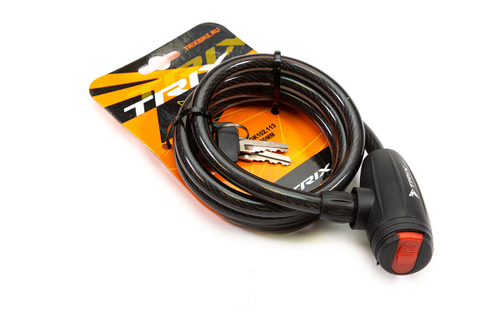 Замок велосипедный TRIX трос стальной, с ключами, 10×1200мм, в пластиковой оболочке, черный
