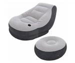 Кресло надувное Intex 68564 Ultra Lounge 137х102х79 см с пуфиком / Шезлонг надувной Интекс велюровый с подстаканником для дома и дачи