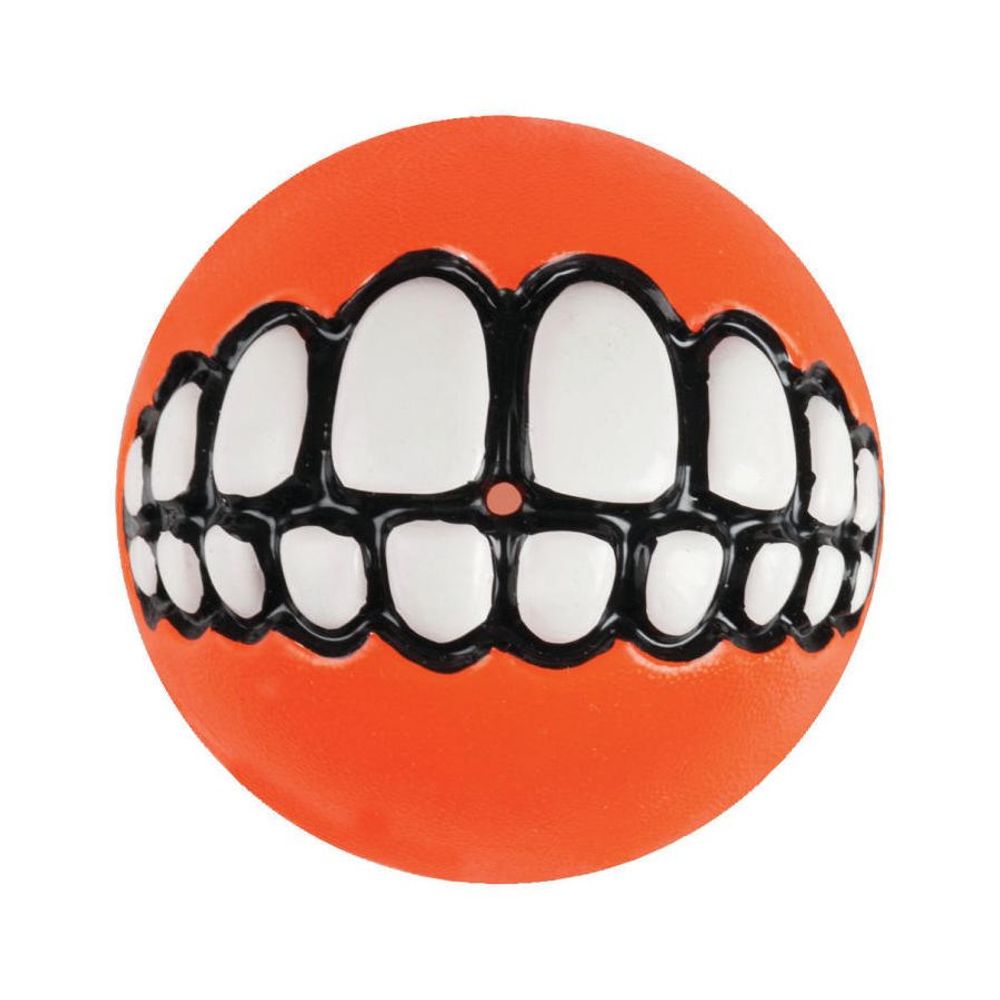 Игрушка для собак гринз с мяч с принтом зубы и отверстием для лакомства оранжевый 49 мм