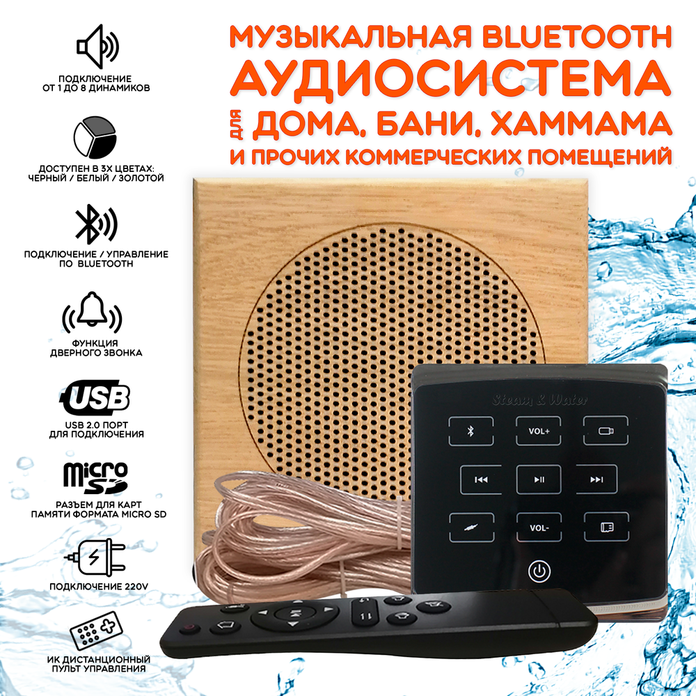 Комплект влагостойкой акустики для бани и сауны - SW1 Black ECO SAUNA (квадратная решетка)