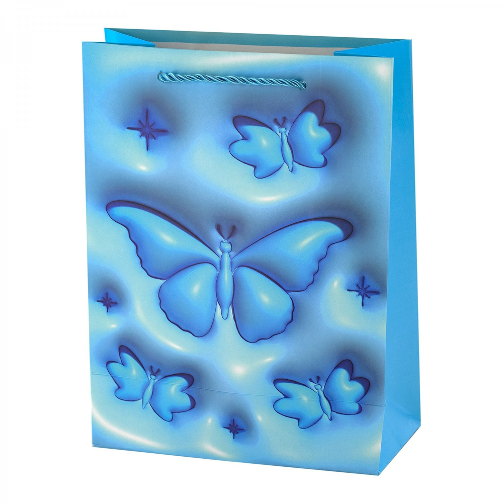 Пакет подарочный бумажный Alingar, (XL) 31х40х12 см, вертикальный, "Бабочки", мат. ламинация, эффект 3D, ассорти