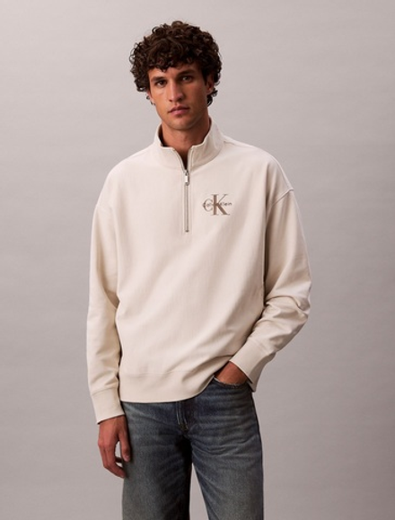Свитшот на молнии Calvin Klein Monologo Premium Terry Quarter Zip Chalk