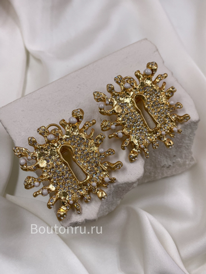 Серьги Скиапар. золотые с замочной скважиной со стразами