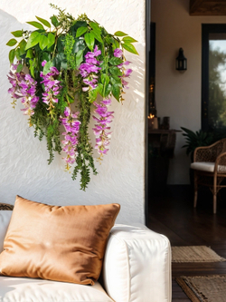 Искусственные цветы Акация лиловая в настенном белом кашпо