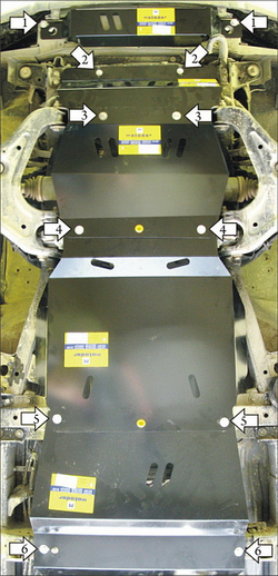 Защита стальная 3 мм Д, ПДф, КПП, Р, РК Ford Ranger 2006-2011 MOTODOR.10703