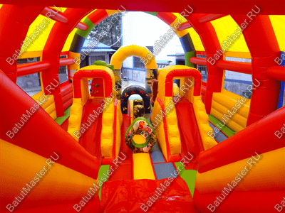 Надувной батут "Страна Сафария" с крышей и высокими горками 13*7*6 м