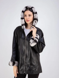 Куртка из натуральной кожи с капюшоном двустороннее