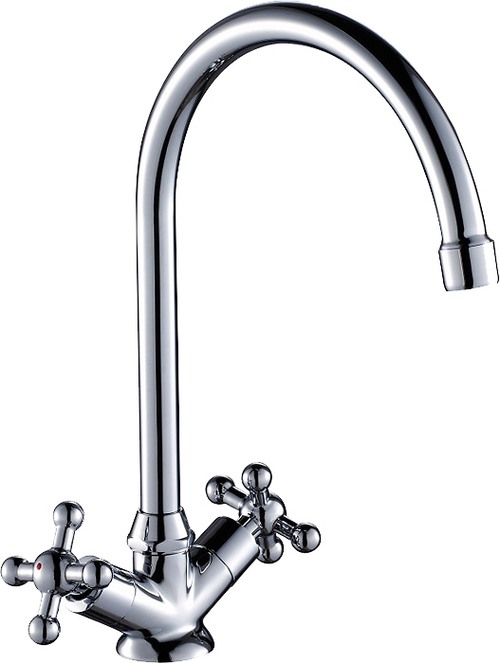 Смеситель Q02-72 ROSSINKA  для кухни  двуручный с  высоким поворотным изливом 260 мм, хром