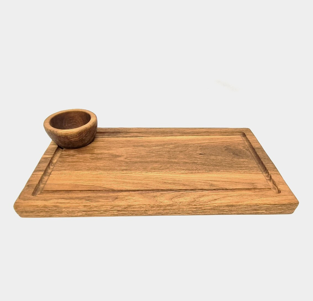 Доска для подачи c соусником (D=90мм, H=50мм);дуб;H=25,L=400,B=220мм