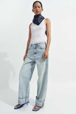ZARA ДЖИНСЫ BAGGY СО СРЕДНЕЙ ПОСАДКОЙ — ZW COLLECTION, ГОЛУБОЙ