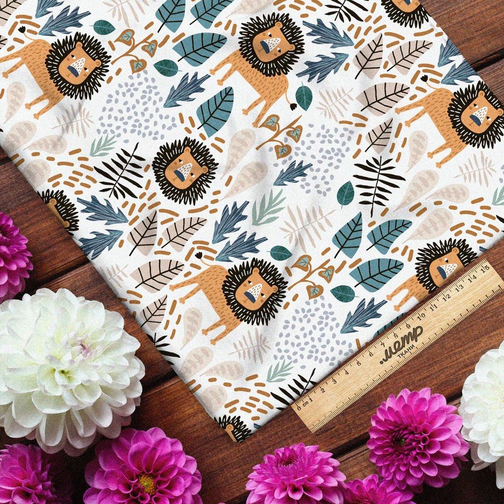 Ткань поплин львята в лесу