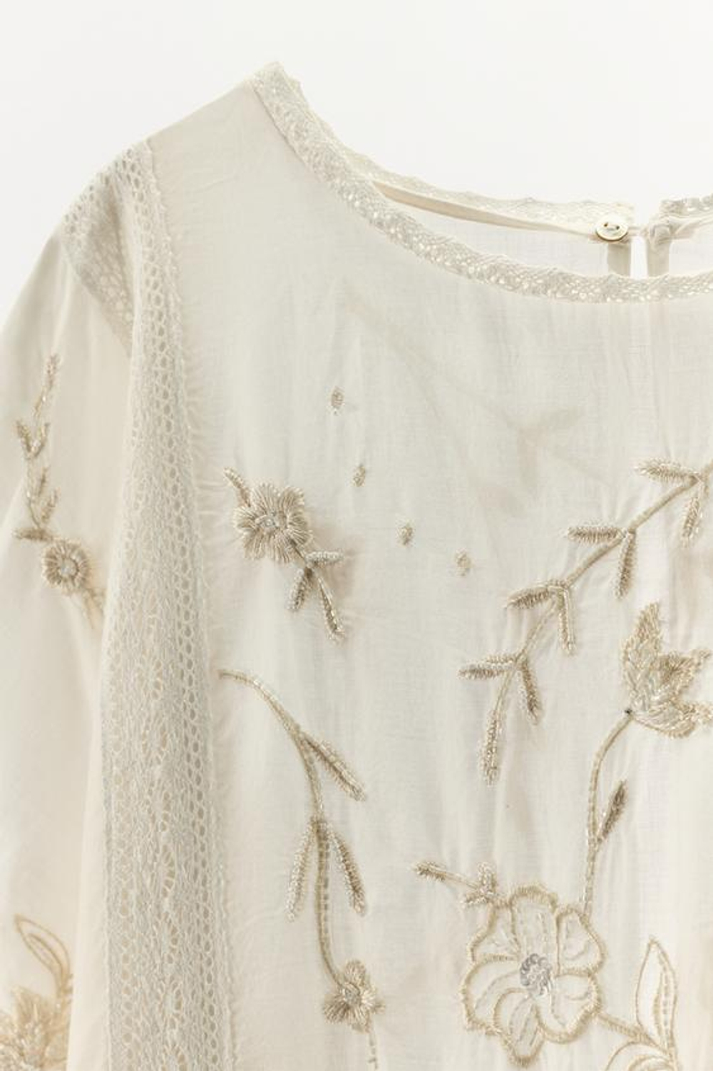 ZARA ПЛАТЬЕ С ВЫШИВКОЙ И БУСИНАМИ — LIMITED EDITION, ЖЕЛТОВАТО-БЕЛЫЙ