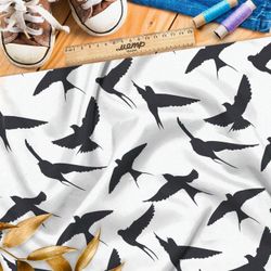 Ткань премиум Оксфорд 600D темные ласточки на белом