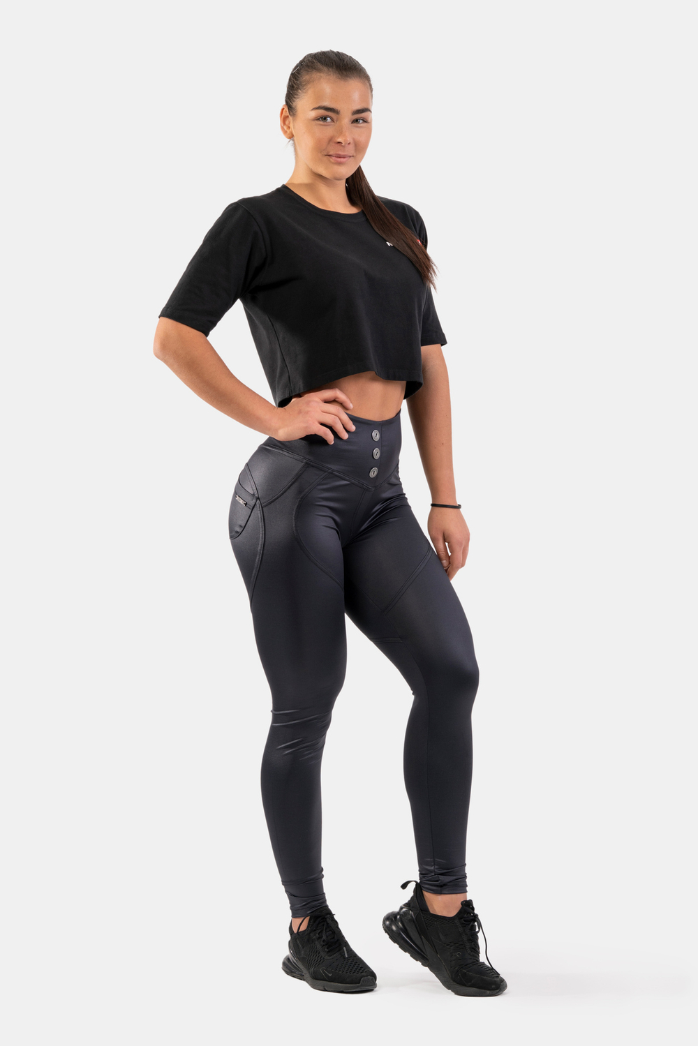 Брюки High Waist Glossy Look Bubble Butt Pants 586