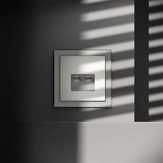 Розетка компьютерная встраиваемая Voltum S70 двойная RJ45+RJ45 кат.6, (сталь) VLS060205