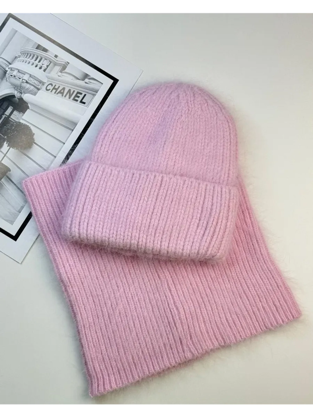 комплект шапка с шарфом- снуд зимний вязаный