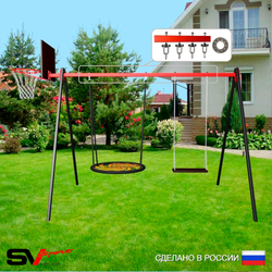 Уличные качели Sv Sport УК172КП2 (3.0м/Щит баскет/Гнездо 80см/Деревянные/Подвесы на подш 2к)
