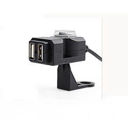 USB charger, slim, 2 slots, Fast charge. Dual USB. Handlebar/10mm Mirror mount. Motowolf