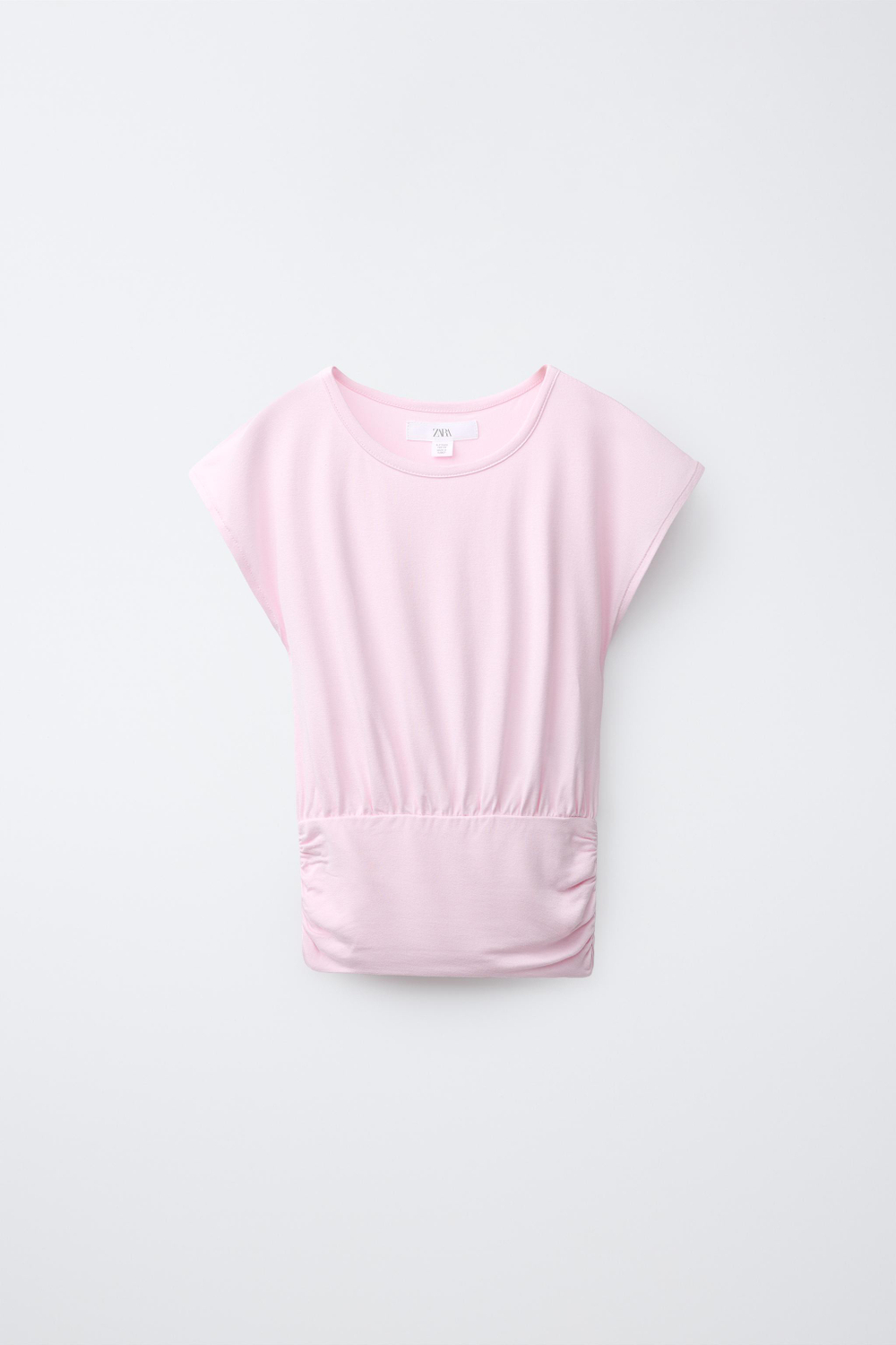 ZARA СТРУЯЩАЯСЯ ФУТБОЛКА С ПОЯСОМ, ПАСТЕЛЬНО-РОЗОВЫЙ