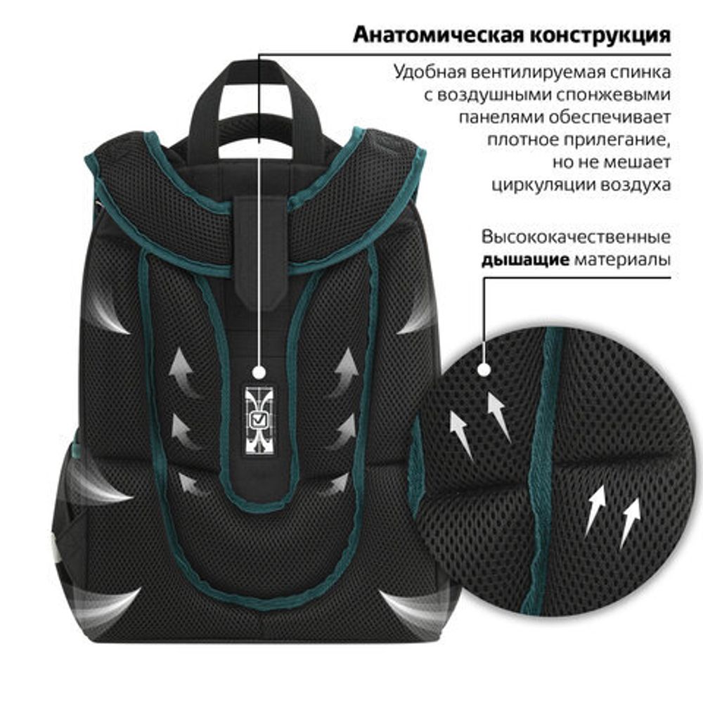 Ранец BRAUBERG PREMIUM, 2 отделения, с брелком, "Space mission", LED ЛАМПОЧКИ, 38х29х16 см, 270599