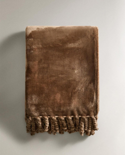 Zara Home - Флисовый плед с бахромой, бежевый, 140x190 см