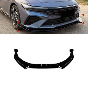 Сплиттер переднего бампера Hyundai Avante / Elantra 2023-2026 (тип 3) чёрный глянец