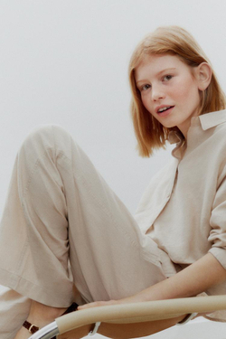 ZARA БРЮКИ ИЗ СМЕСОВОГО ЛЬНА С ШИРОКИМИ ШТАНИНАМИ, ПЕСОЧНЫЙ