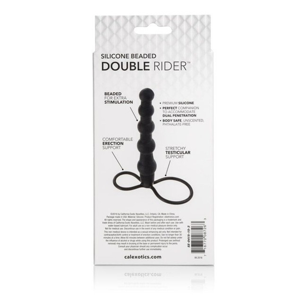 Анальная насадка для двойного проникновения из силикона "Silicone Beaded Double Rider" (Цвет: черный)