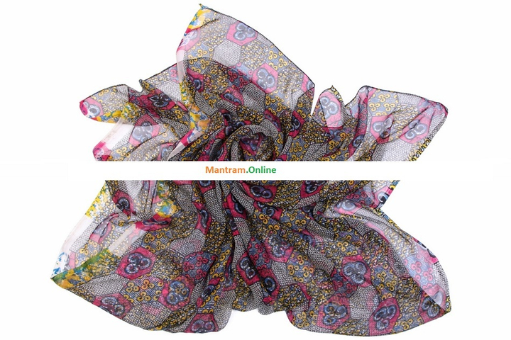 Палантин-парео Вискоза 100 %(шифон) Цветные шестригранники с завитушками 110x170 см.