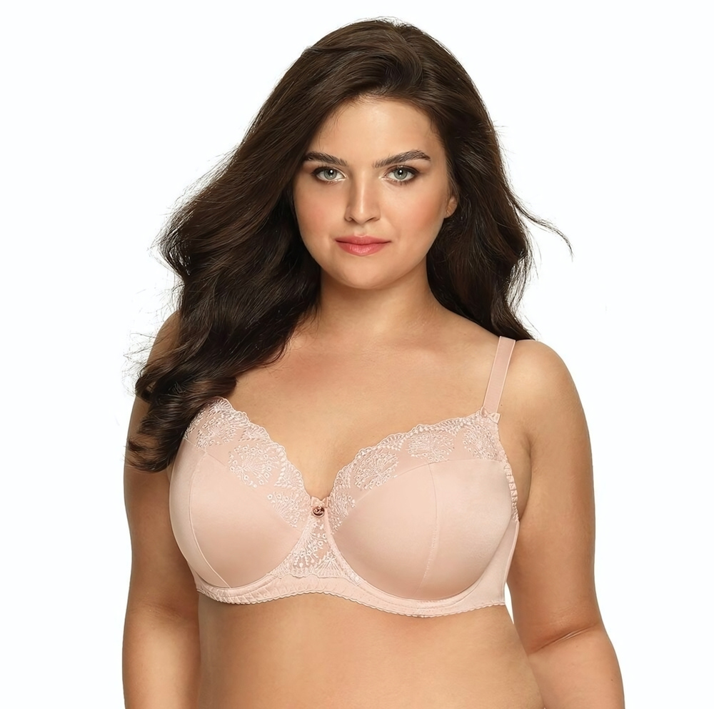 Бюстгальтер plus size с эффектной вышивкой на чашках (Размер: 85J) (Цвет: телесный)