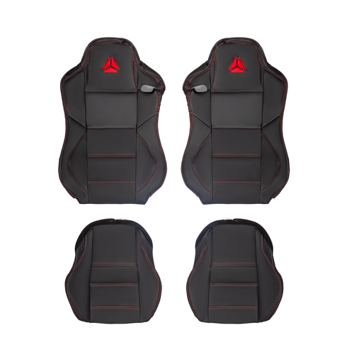 Чехлы Sitrak C7H MAX 3D (экокожа, черный цвет, красный кант, красная строчка)