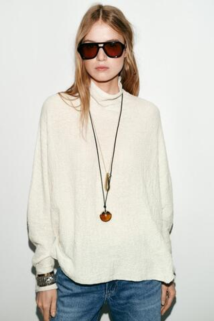 ZARA ВЯЗАНЫЙ СВИТЕР-НАКИДКА, ЭКРЮ