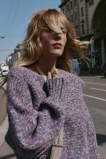 ZARA ТРИКОТАЖНЫЙ СВИТЕР ОВЕРСАЙЗ, СИРЕНЕВЫЙ