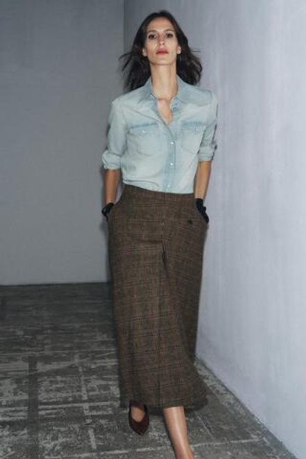 ZARA ДЖИНСОВАЯ РУБАШКА С ЭФФЕКТОМ ПОТЕРТОСТИ — ZW COLLECTION, ГОЛУБОЙ