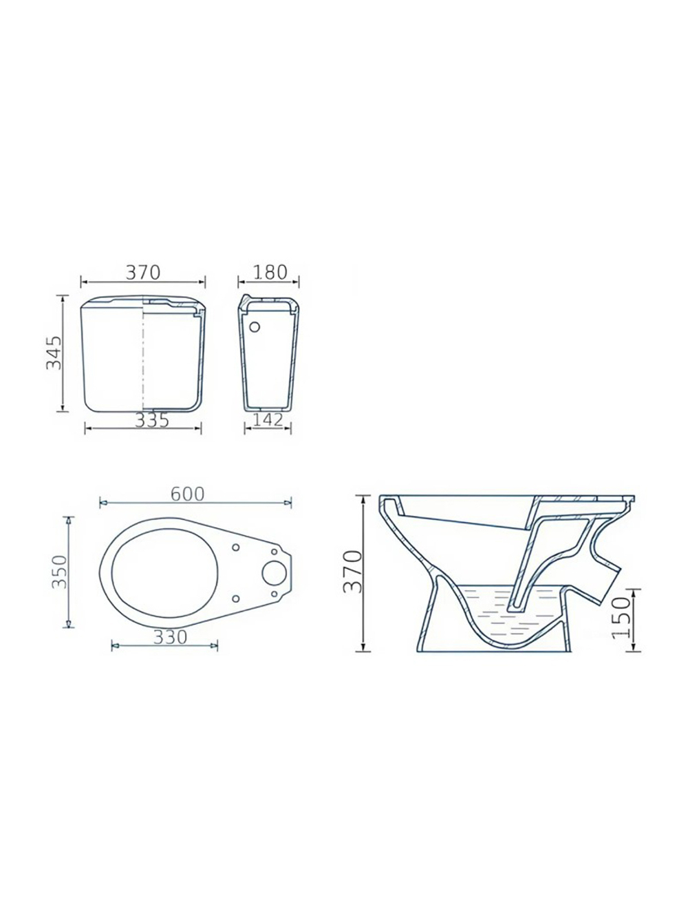 Бачок унитаза Gesso Находка ВКЗ боковой подвод (130 мм)