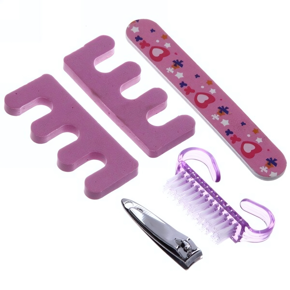 Набор для педикюра в футляре 5шт «Сет», цвет микс, (раз-ли, пилка, щетка и кусачки), 10,5*16см